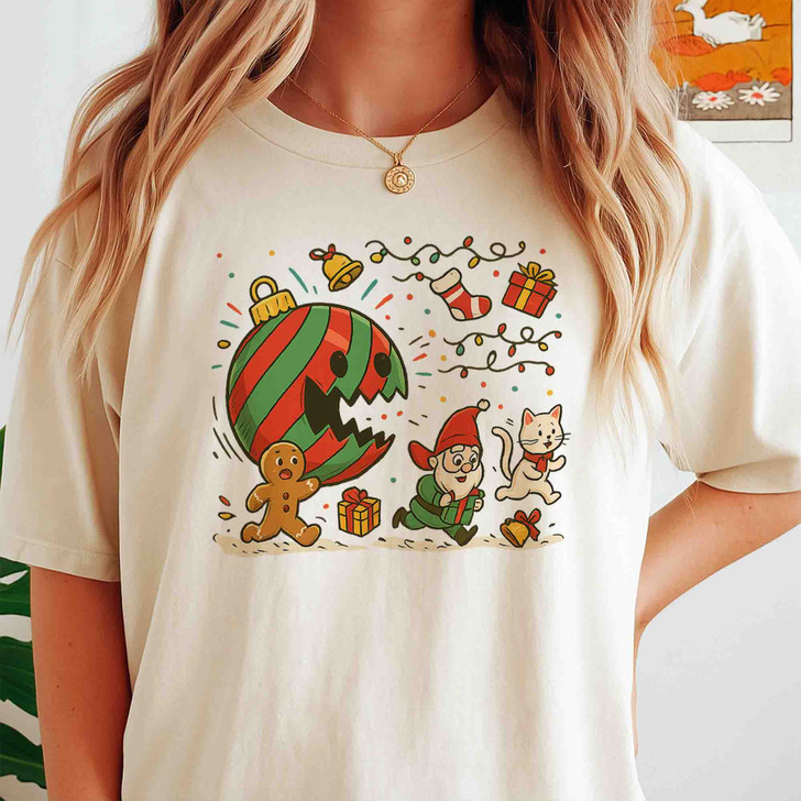 Funny Christmas Ornament Monster Gingerbread and Gnome Holiday Crewneck T-shirt S-5XL