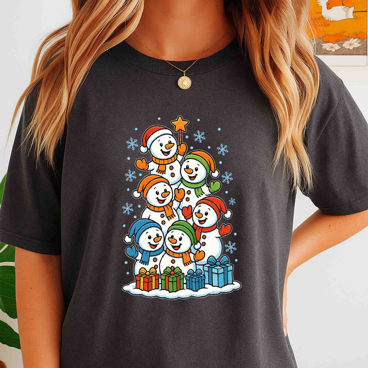 Festive Snowman Stack Cute Winter Wonderland Holiday T-shirt S-5XL