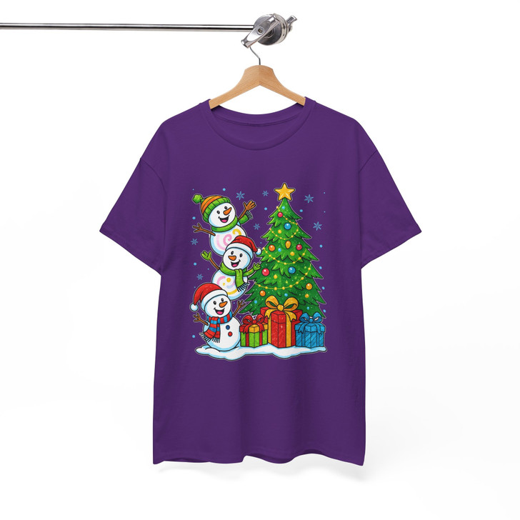 Three Snowmen Christmas Tree Cute Holiday Gifts Crewneck T-shirt S-5XL