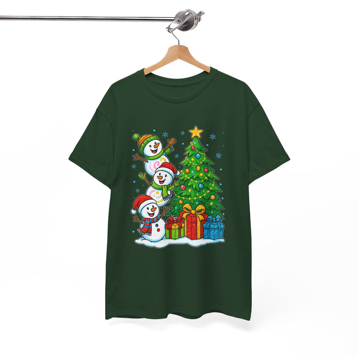 Three Snowmen Christmas Tree Cute Holiday Gifts Crewneck T-shirt S-5XL
