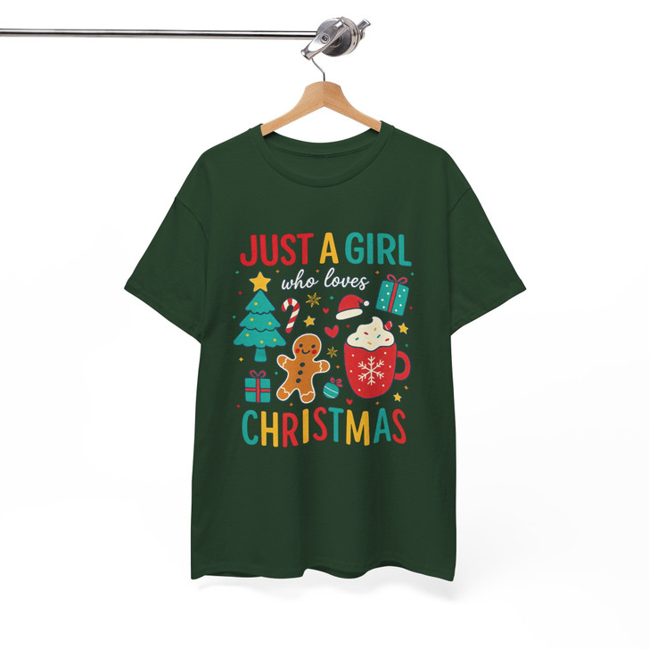 Just A Girl Who Loves Christmas Cute Gingerbread and Cocoa Holiday Crewneck T-shirt S-5XL