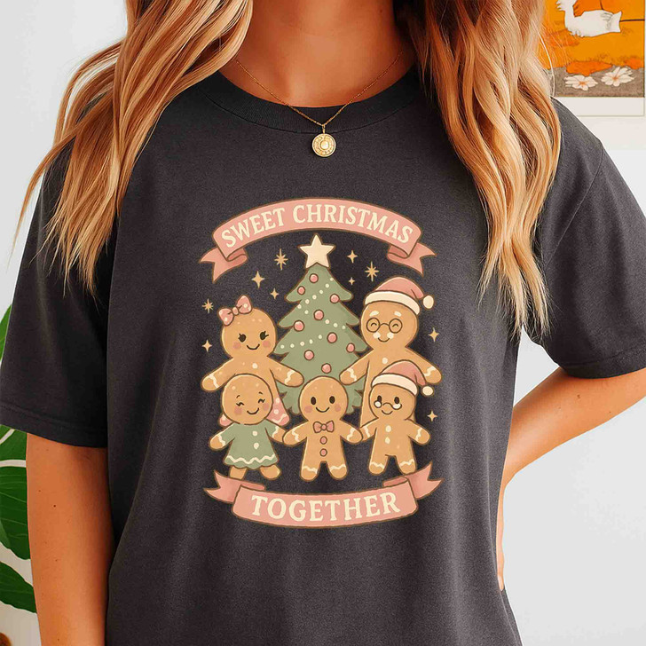 Sweet Christmas Together Gingerbread Family Holiday Crewneck T-shirt S-5XL