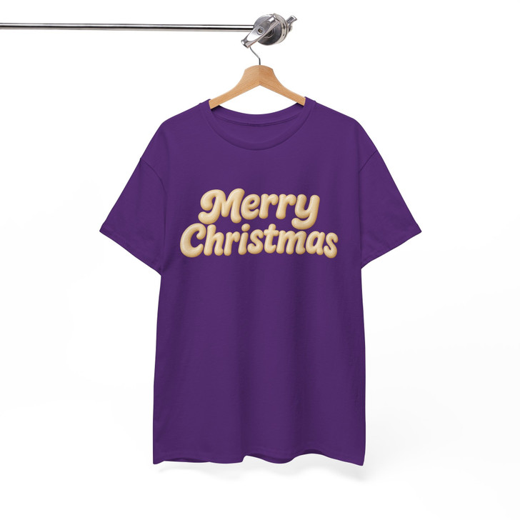 Minimalist Merry Christmas Embossed 3D Puffy Lettering Holiday Crewneck T-shirt S-5XL