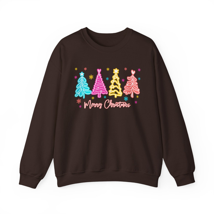 Merry and Bright Neon Christmas Tree Coquette Bow Sweatshirt S-5XL