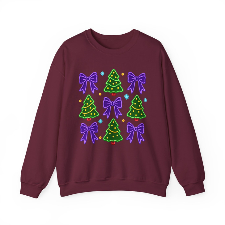 Neon Coquette Christmas Tree Cake Bow Sublimation Sweatshirt S-5XL