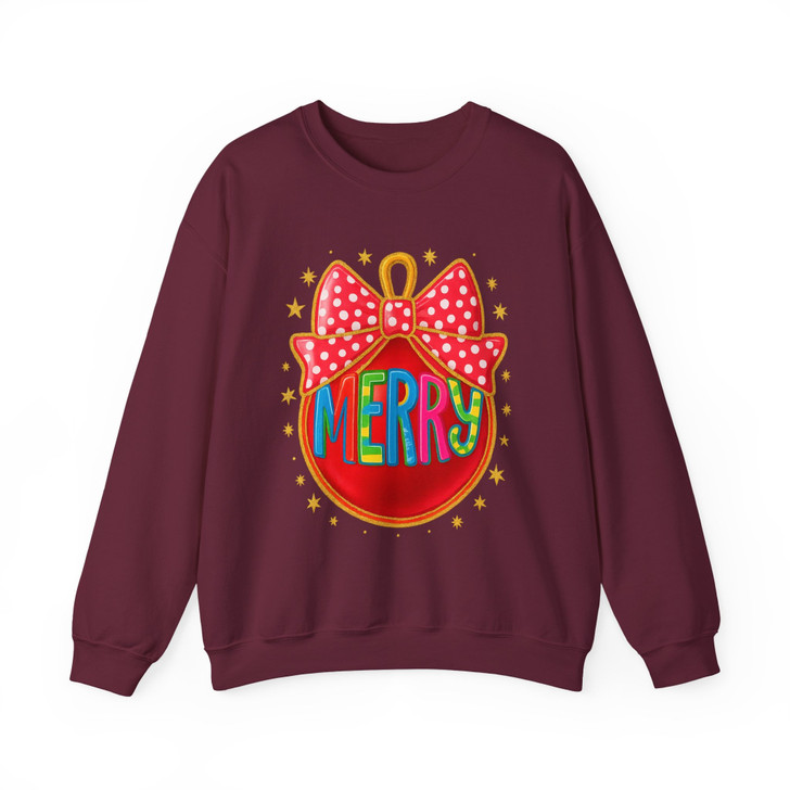 Colorful Glitter Merry Ornament Coquette Bow Holly Jolly Sweatshirt S-5XL