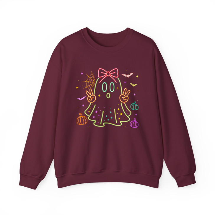 Neon Boo Halloween Cute Ghost Bow Sweatshirt S-5XL