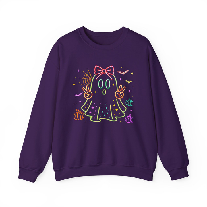 Neon Boo Halloween Cute Ghost Bow Sweatshirt S-5XL