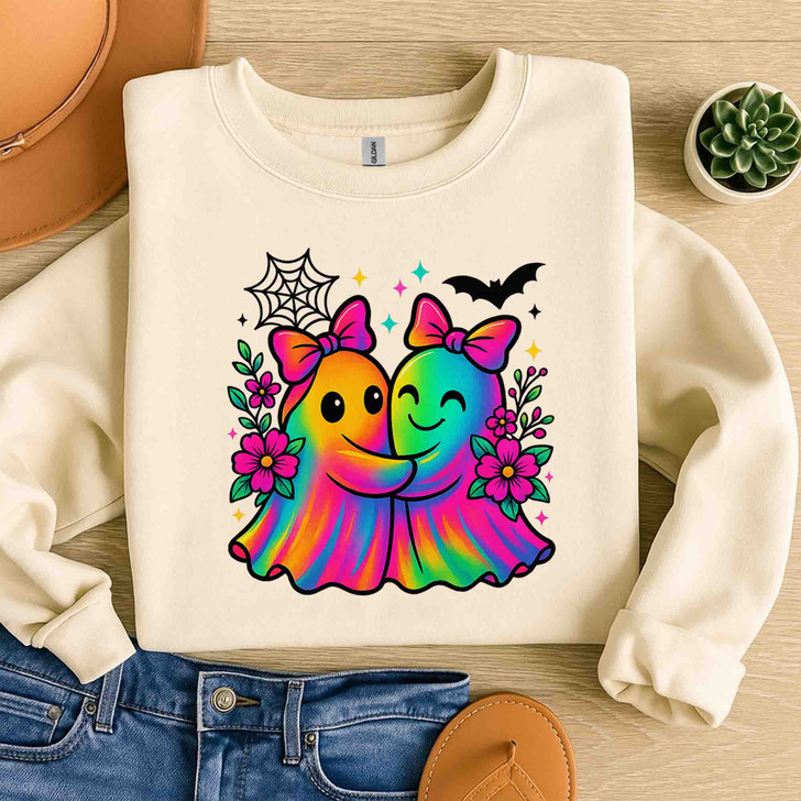 Iridescent Ghost Pumpkin Coquette Halloween Sublimation Sweatshirt S-5XL
