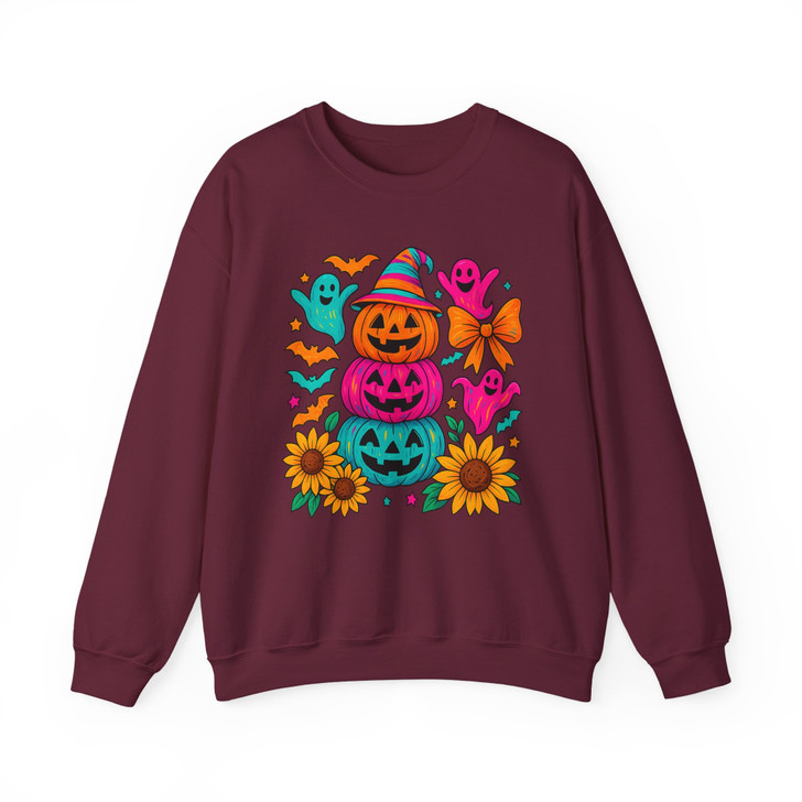 Preppy Neon Halloween Pumpkin Ghost Coquette Bow Sweatshirt S-5XL