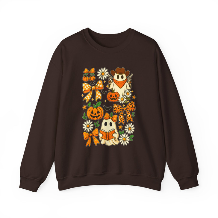 Vintage Halloween Ghost Coquette Floral Pumpkin Bow Sweatshirt S-5XL
