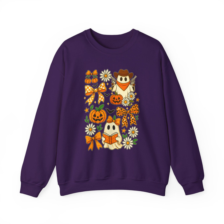 Vintage Halloween Ghost Coquette Floral Pumpkin Bow Sweatshirt S-5XL