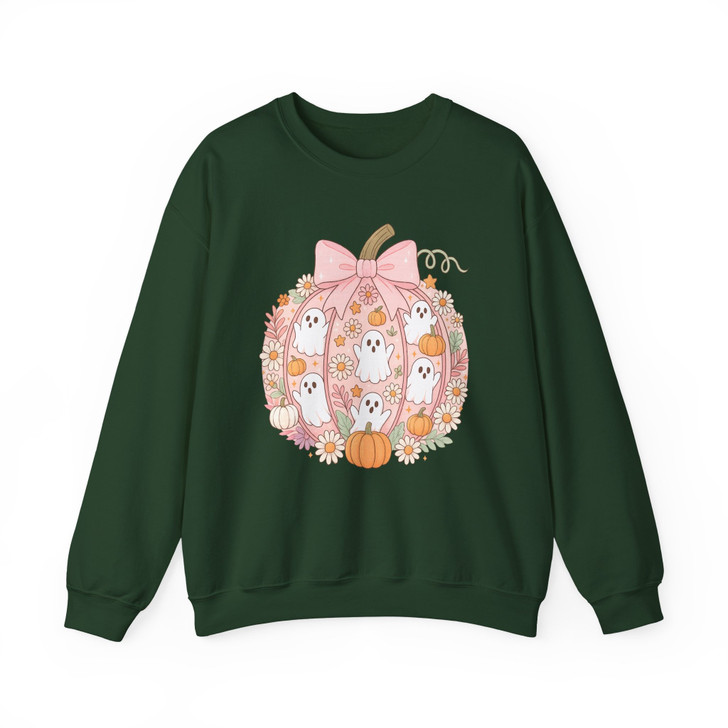 Pink Pumpkin Ghost Kawaii Halloween Floral Sweatshirt S-5XL