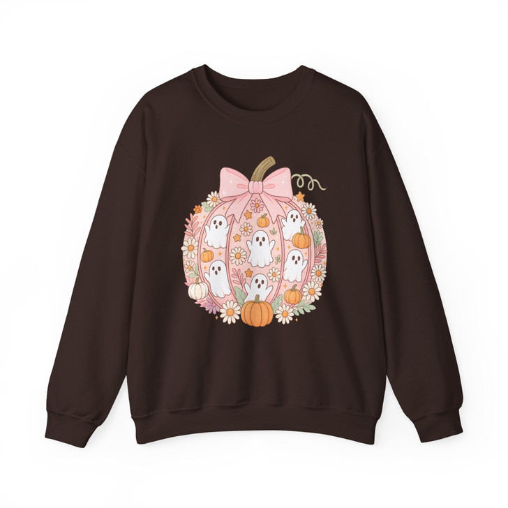 Pink Pumpkin Ghost Kawaii Halloween Floral Sweatshirt S-5XL