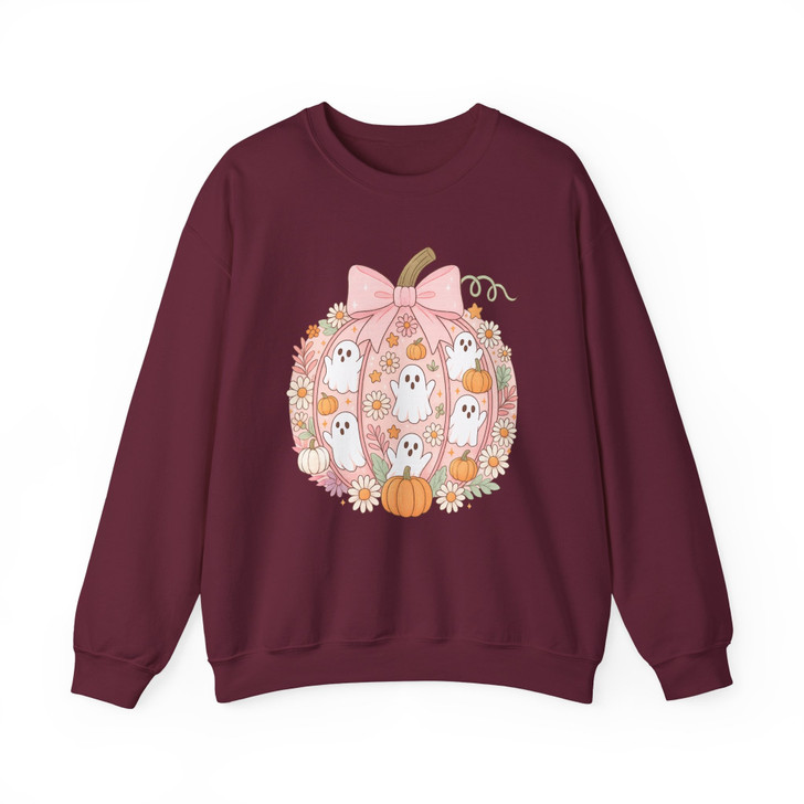 Pink Pumpkin Ghost Kawaii Halloween Floral Sweatshirt S-5XL