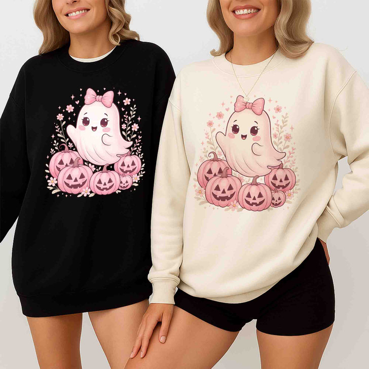 Pink Halloween Ghost Coquette Fall Design Sweatshirt S-5XL