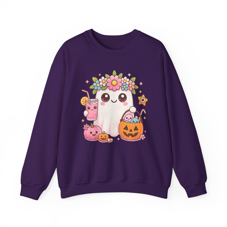 Cute Ghost with Flowers Candy Drink Summer Halloween Sweatshirt S-5XL