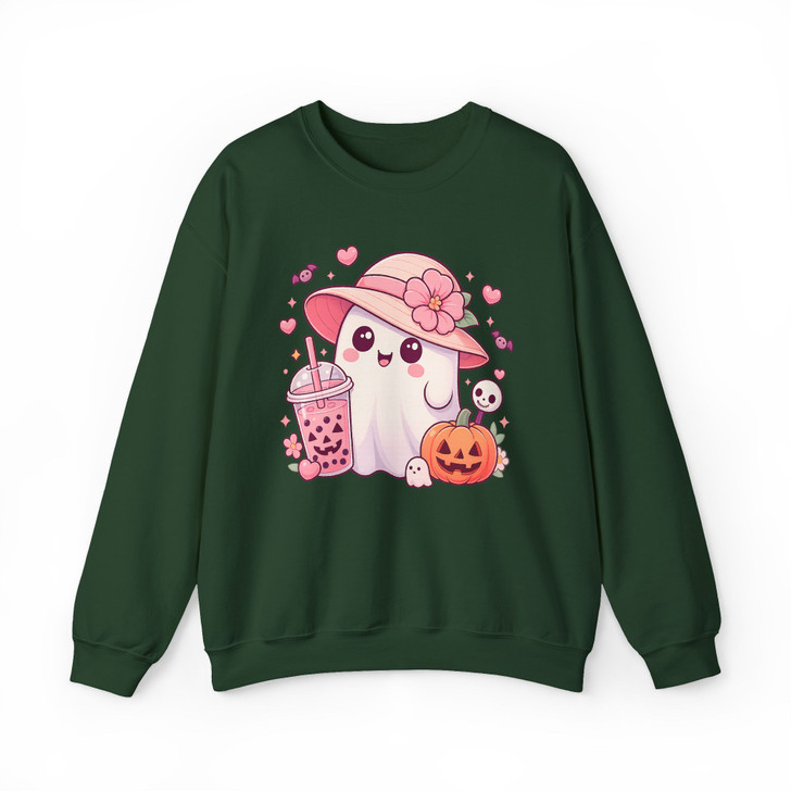 Halloween Ghost Bubble Tea Pumpkin Sublimation Sweatshirt S-5XL