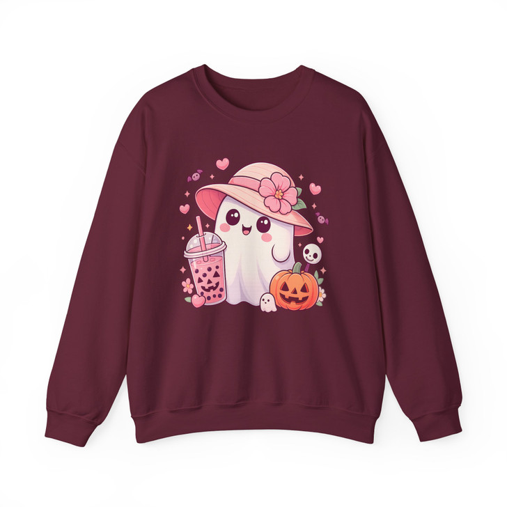 Halloween Ghost Bubble Tea Pumpkin Sublimation Sweatshirt S-5XL