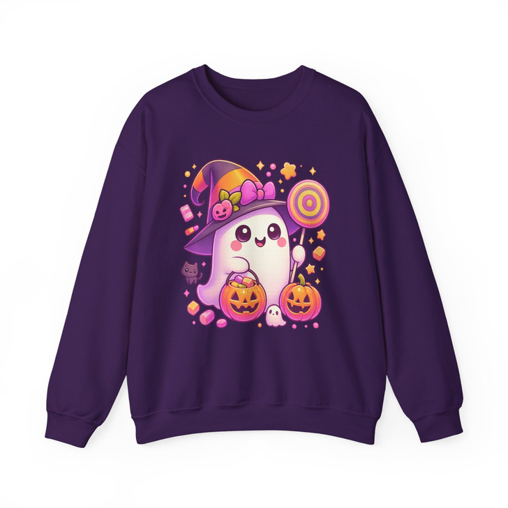 Cute Witch Ghost Candy Pumpkins Halloween Sweatshirt S-5XL
