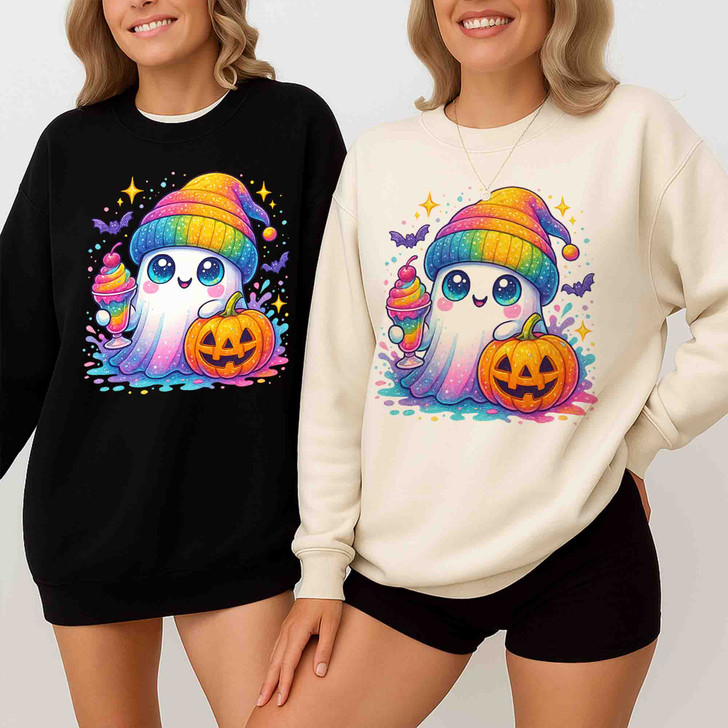 Ghost Halloween Kawaii Pumpkin Rainbow Drink Sweatshirt S-5XL