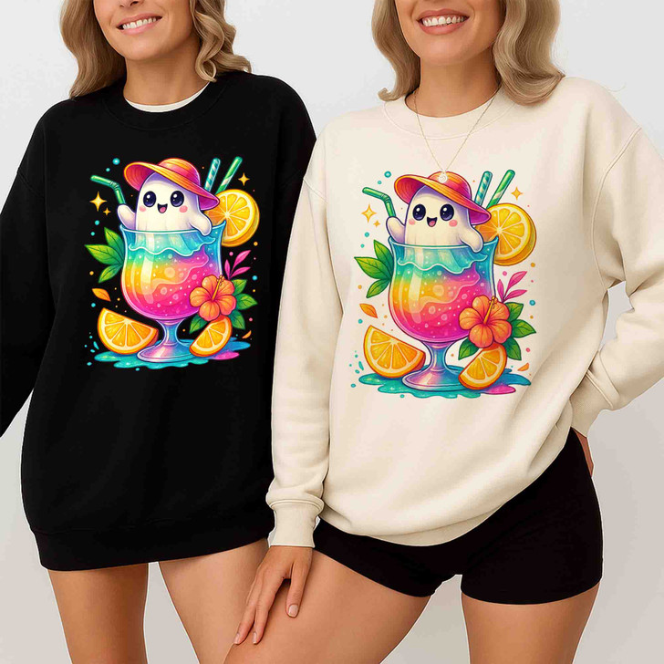 Ghost Tropical Drink Funny Summer Halloween Sweatshirt S-5XL