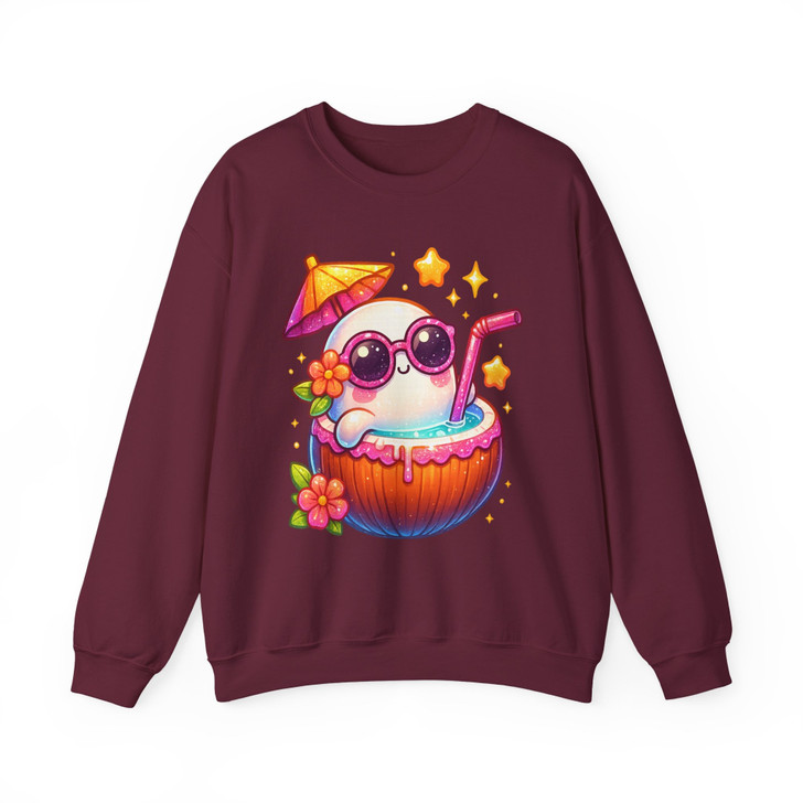 Summerween Ghost Coconut Drink Sublimation Cute Halloween Sweatshirt S-5XL