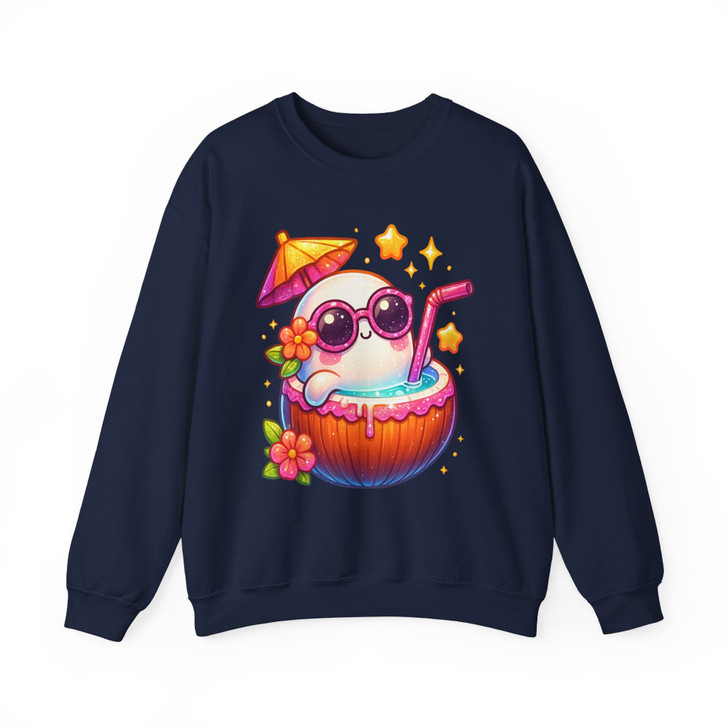 Summerween Ghost Coconut Drink Sublimation Cute Halloween Sweatshirt S-5XL