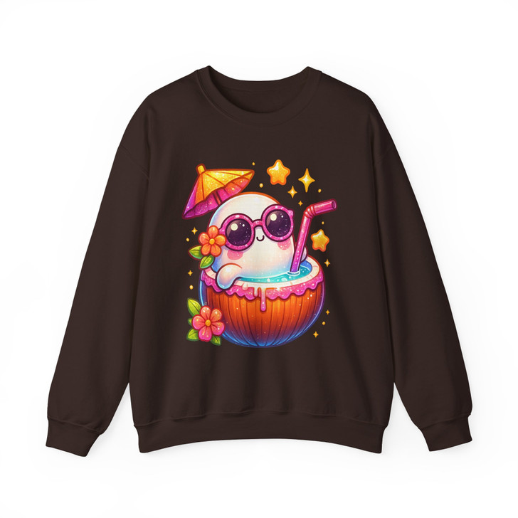 Summerween Ghost Coconut Drink Sublimation Cute Halloween Sweatshirt S-5XL