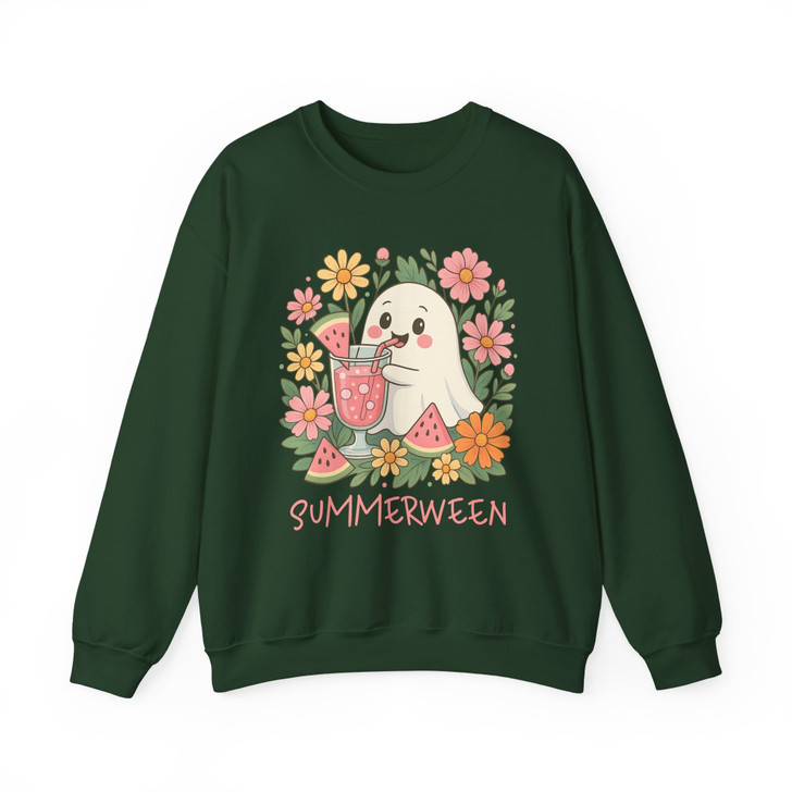 Summerween Ghost Floral Art Kawaii Watermelon Halloween Sweatshirt S-5XL