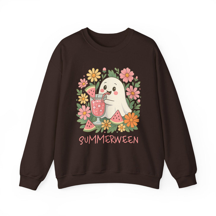 Summerween Ghost Floral Art Kawaii Watermelon Halloween Sweatshirt S-5XL