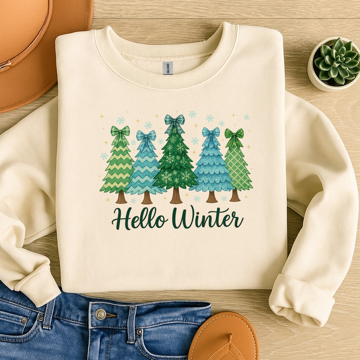 Hello Winter Retro Christmas Winter Sublimation Cozy Season Sweatshirt S-5XL
