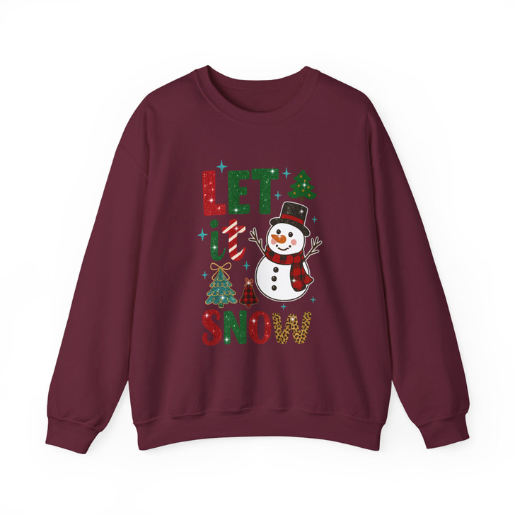 Let It Snow Winter Christmas Cute Snowman Leopard Tree Sweatshirt S-5XL