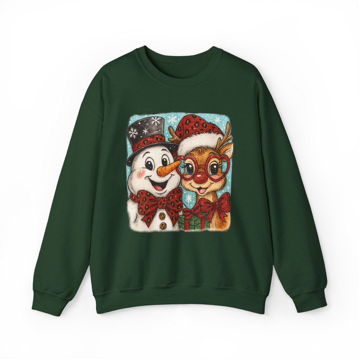 Christmas Snowman & Reindeer Preppy Holiday Brushstroke Sweatshirt S-5XL