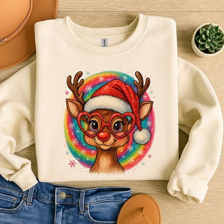Christmas Reindeer Brushstroke Preppy Holiday Movies Sweatshirt S-5XL