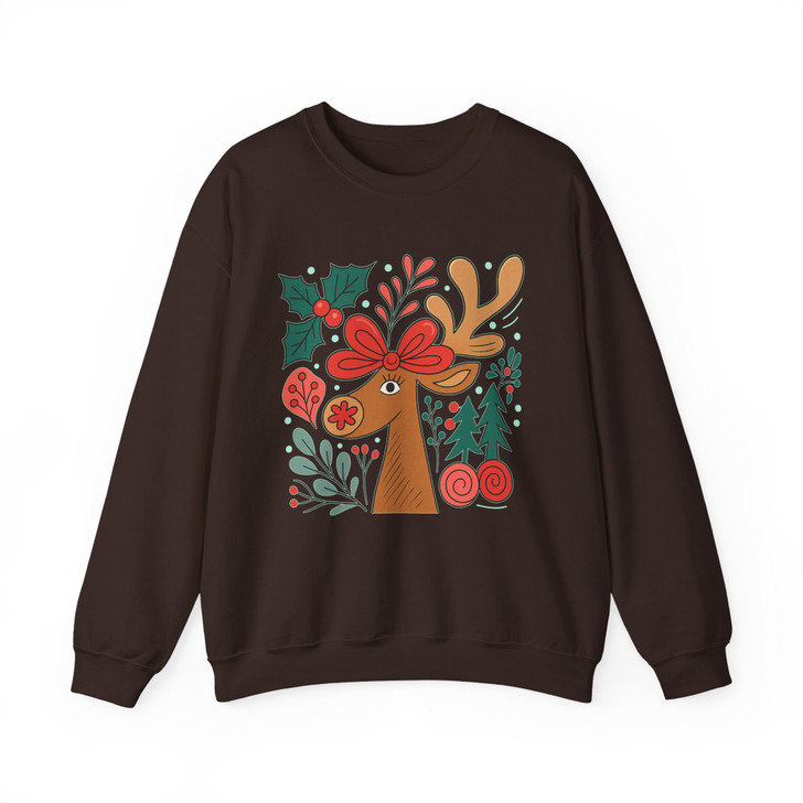 Retro Reindeer Boho Floral Christmas Preppy Holiday Sweatshirt S-5XL