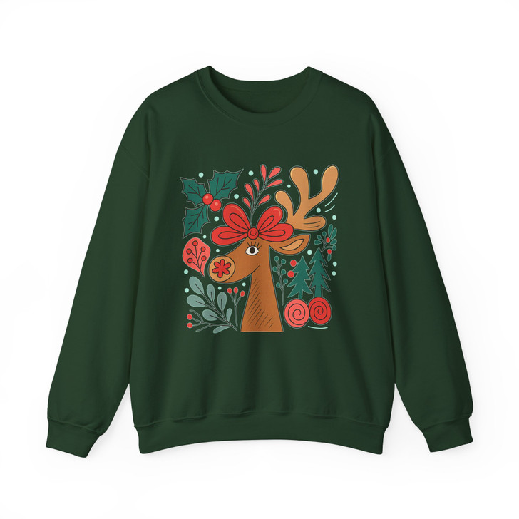 Retro Reindeer Boho Floral Christmas Preppy Holiday Sweatshirt S-5XL