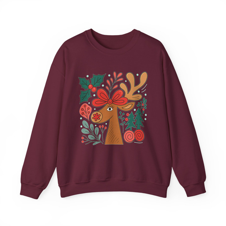 Retro Reindeer Boho Floral Christmas Preppy Holiday Sweatshirt S-5XL