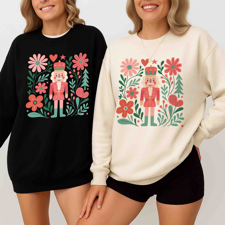 Boho Floral Nutcracker Holiday Christmas Preppy Festive Sweatshirt S-5XL