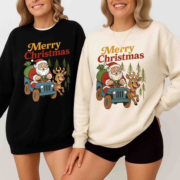 Merry Santa Preppy Vintage Holiday Christmas Clipart Sweatshirt S-5XL