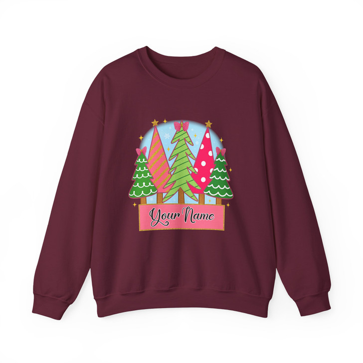 Girly Pink Christmas Coquette Tree Kids Name Xmas Sweatshirt S-5XL