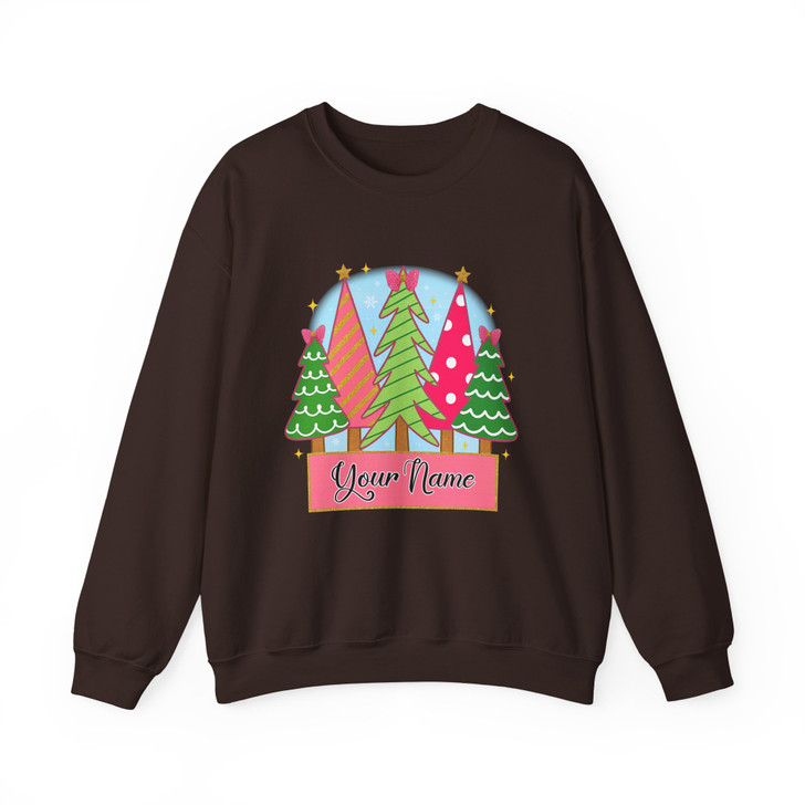 Girly Pink Christmas Coquette Tree Kids Name Xmas Sweatshirt S-5XL