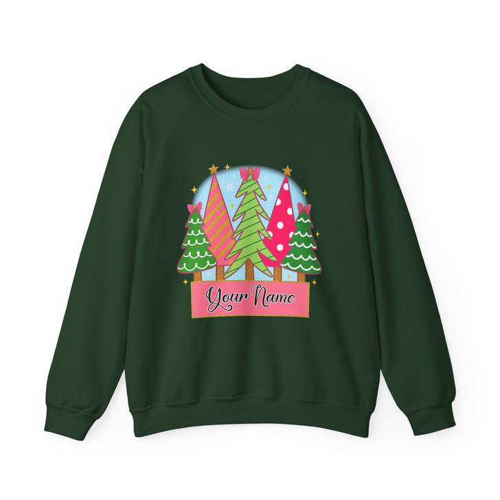 Girly Pink Christmas Coquette Tree Kids Name Xmas Sweatshirt S-5XL