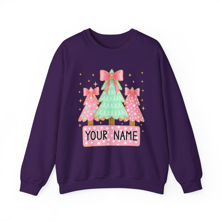 Personalized Coquette Glitter Christmas Tree Kids Name Brushstroke Sweatshirt S-5XL