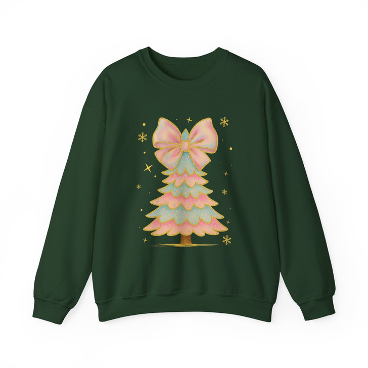 Iridescent Coquette Christmas Tree Girly Colorful Glitter Xmas Sweatshirt S-5XL