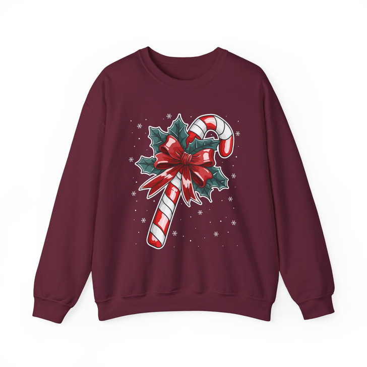 Candy Cane Christmas Holly Bow Holiday Cozy Winter Gift Sweatshirt S-5XL