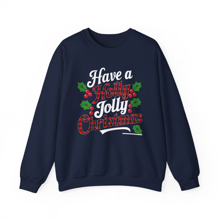 Holly Jolly Christmas Red Plaid Holiday Crewneck Festive Gift Sweatshirt S-5XL