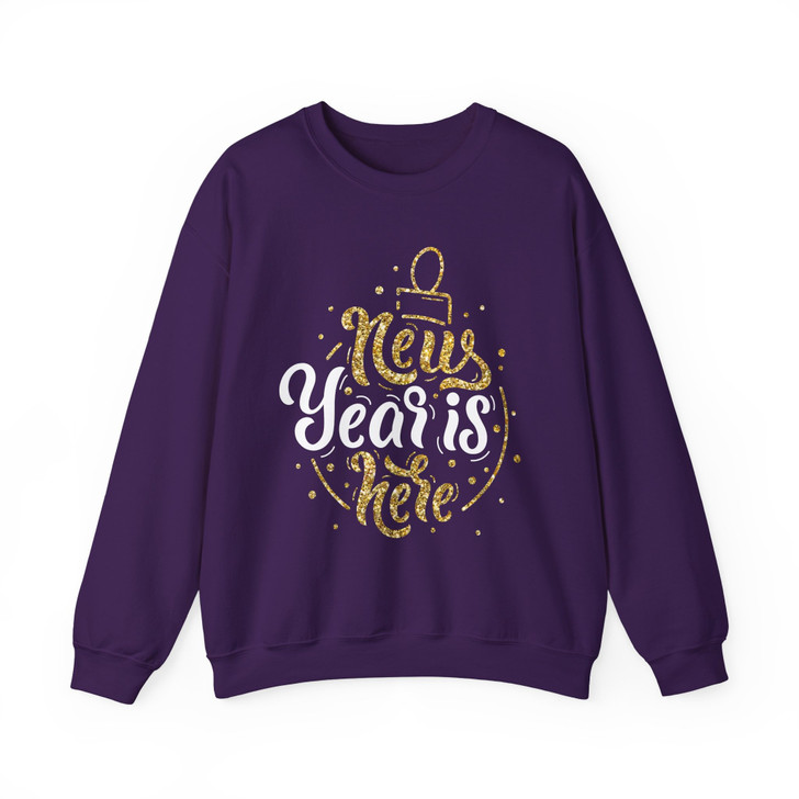 New Year is Here Gold Glitter Holiday Pullover Festive Gift Sweatshirt S-5XL
