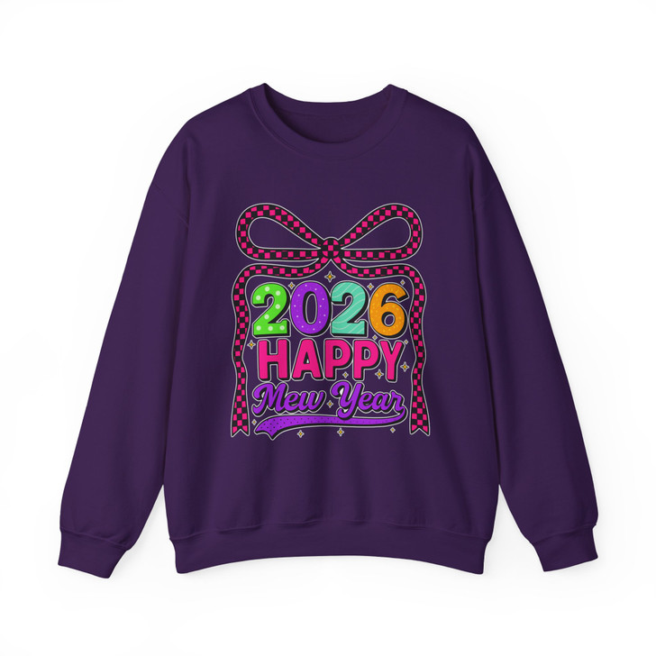 Happy New Year 2026 Checkered Bow Festive NYE Party Sweatshirt S-5XL