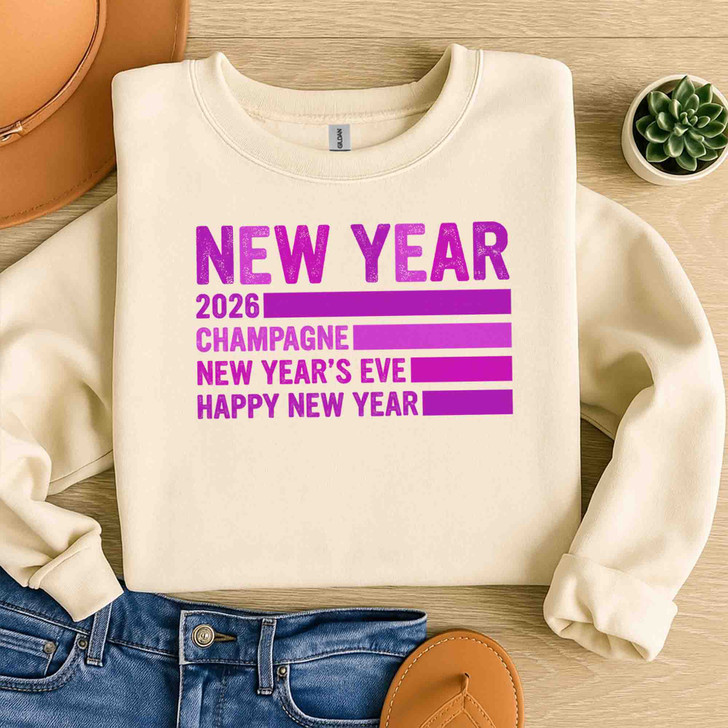New Year 2026 Champagne NYE Party Crewneck Purple Graphic Sweatshirt S-5XL